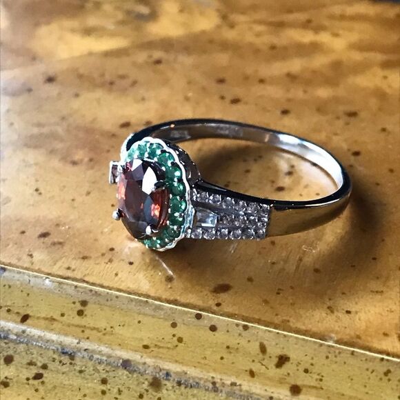 Natural Tsavorite Zircon Sterling Silver Halo Ring Size 10 - Picture 8 of 9